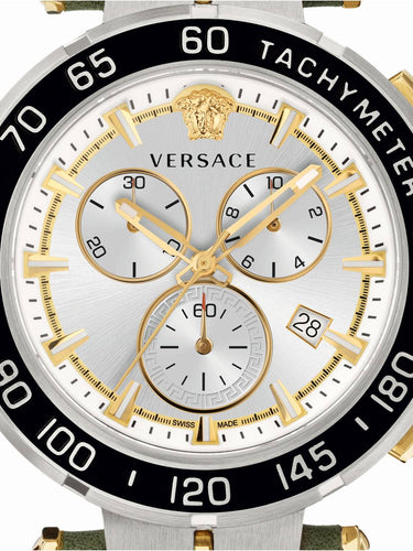 Versace Herren Armbanduhr Greca Chrono 45 mm Datum, Chronograph, Tachymeter Armband Leder VEPM00220